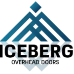 Logo for Iceberg Overhead Doors, a garage door service company in Edmonton, featuring stylized blue geometric shapes above the company name